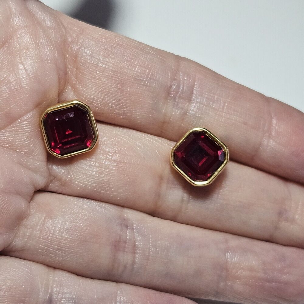 Sal Gold Tone And Red Swarovski Crystal Stud Earrings